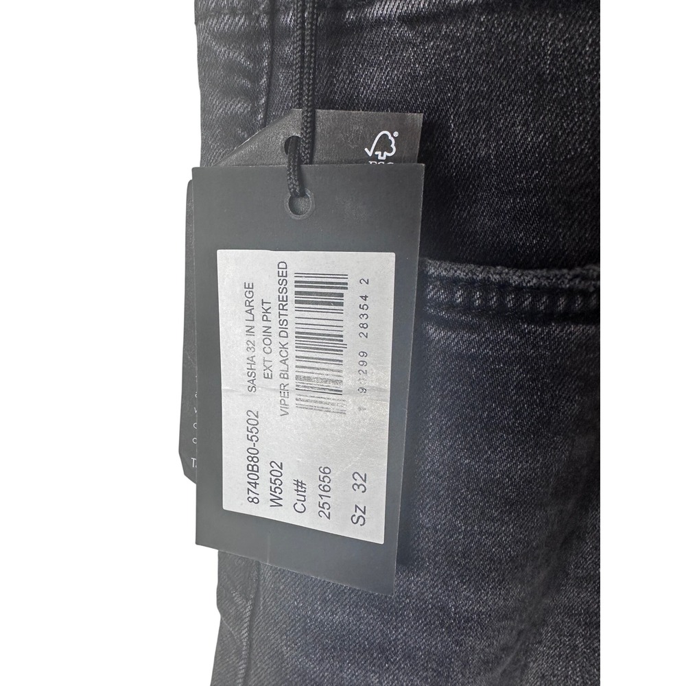 NEW Paige Sasha High Rise Wide Leg Jeans Viper Black Distressed Sz 32 - Picture 5 of 11